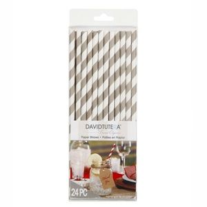5 Packs of Darice David Tutera 24-Piece Striped Taupe Paper Straws & 1 Green
